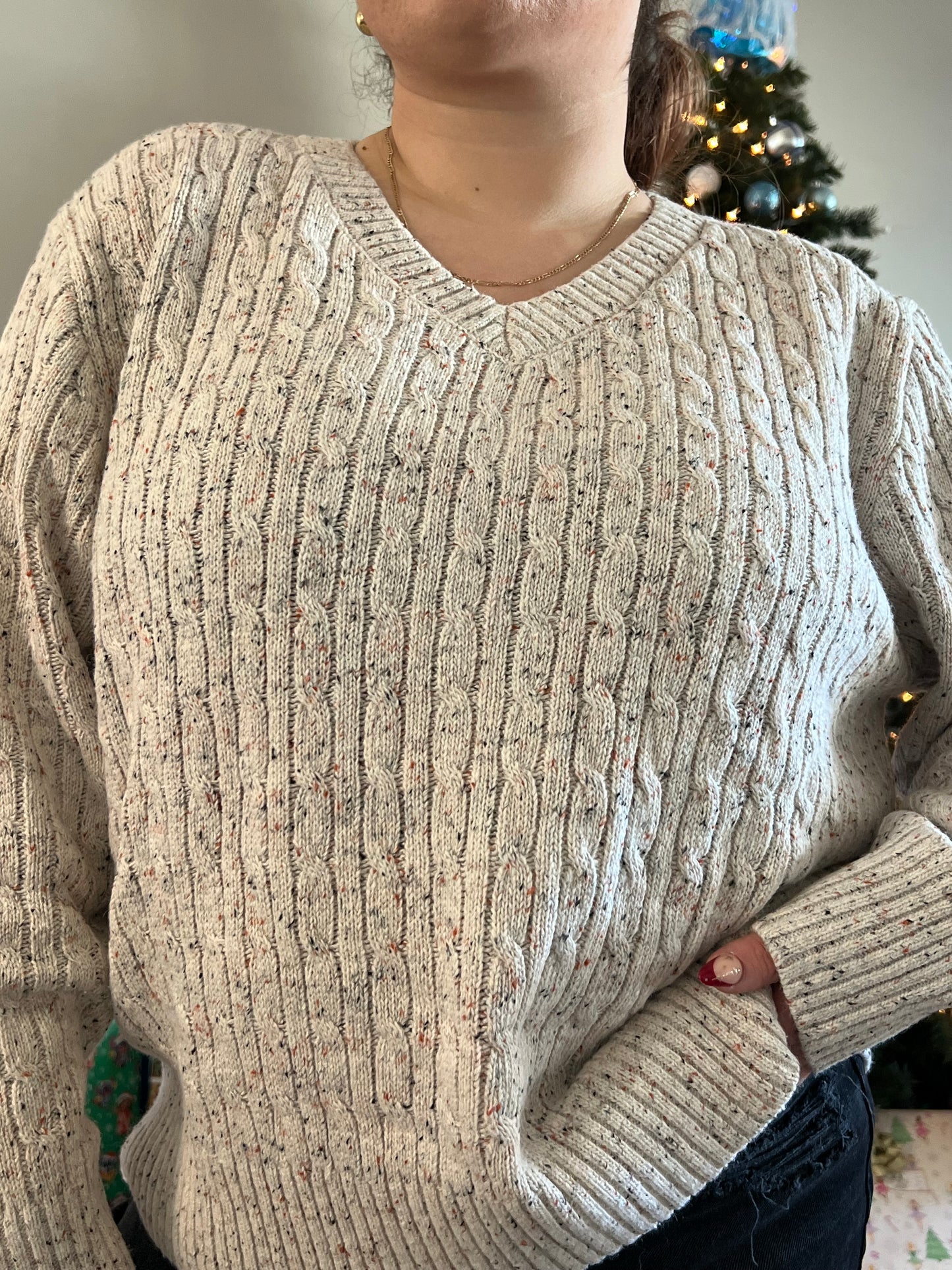 V-Neck cable sweater