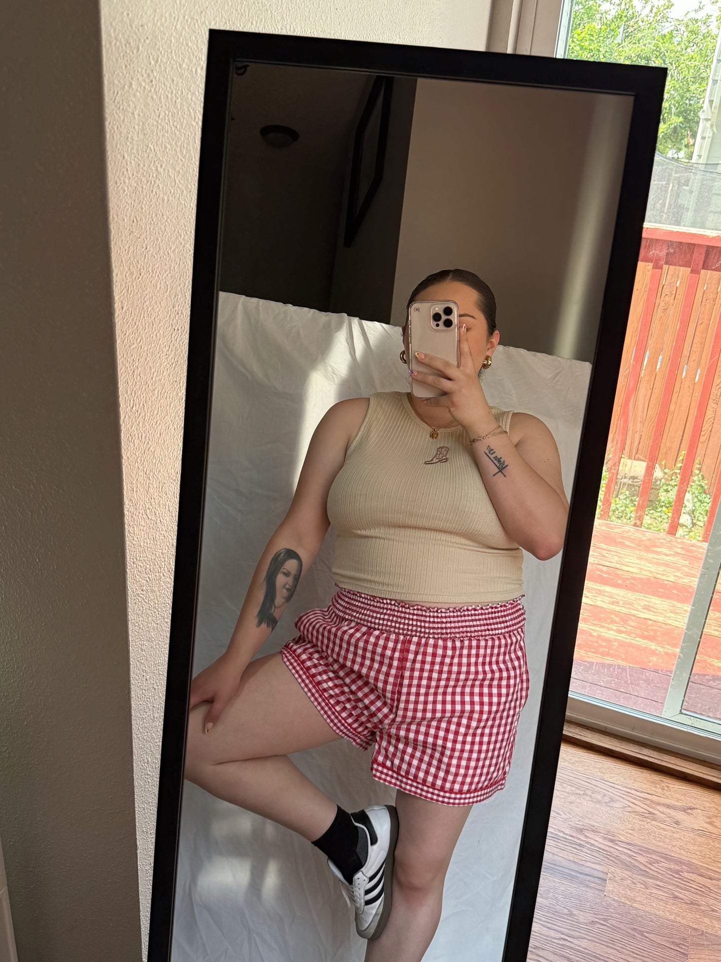 Garterized Gingham Shorts