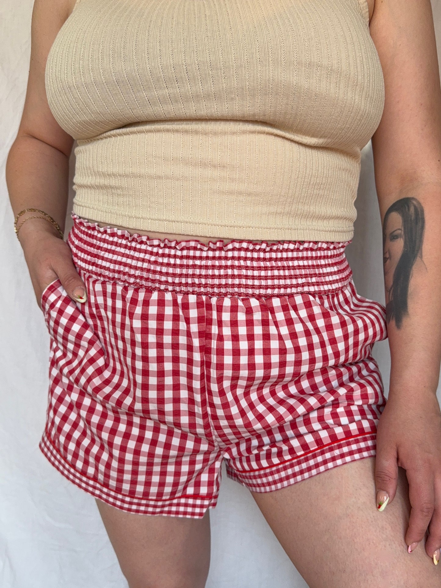 Garterized Gingham Shorts