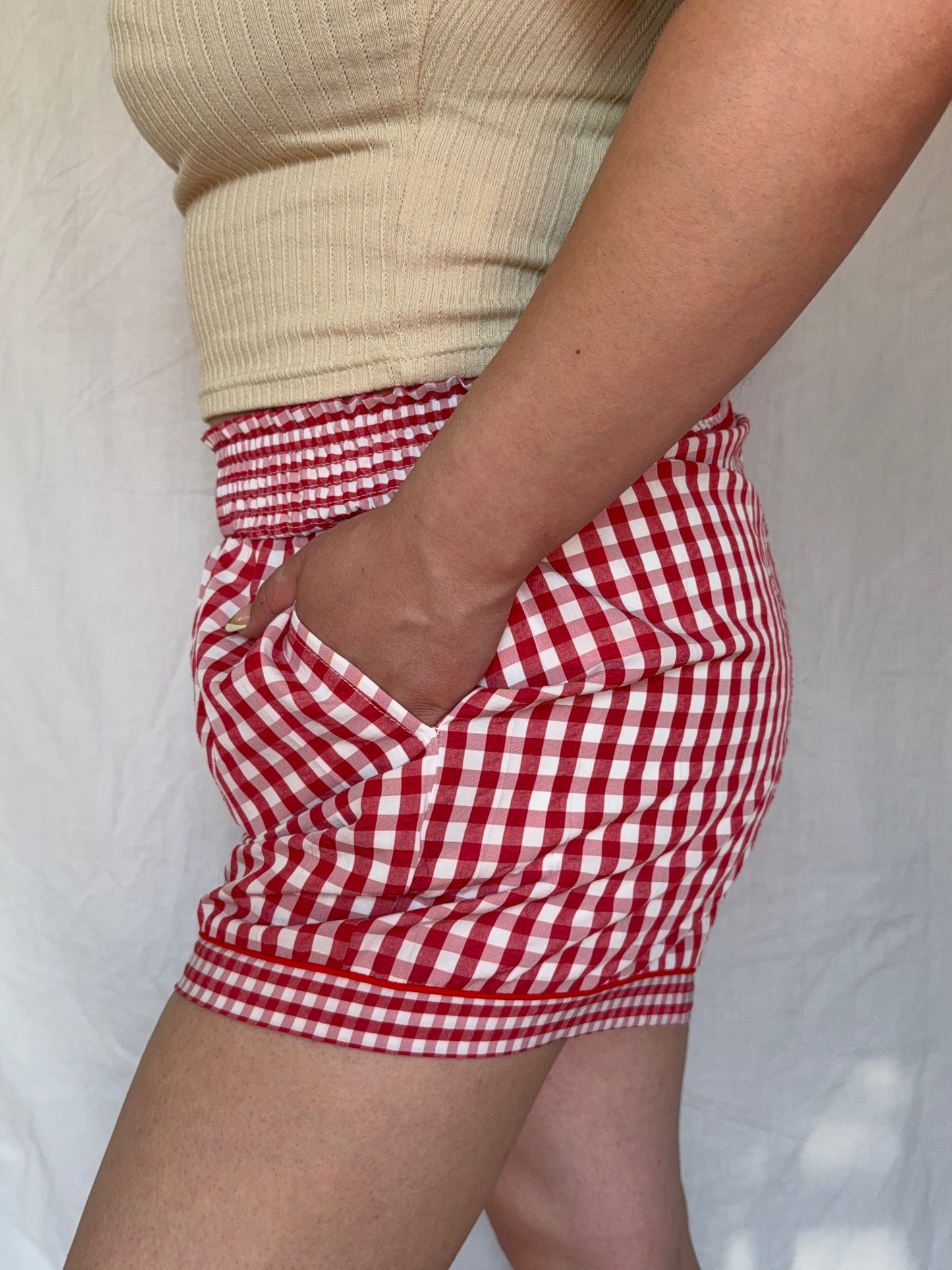 Garterized Gingham Shorts