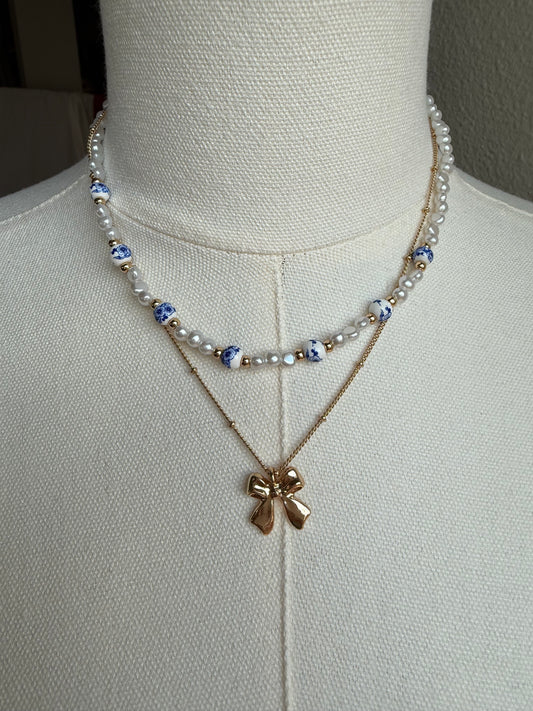Pearl Bow Layer Necklace